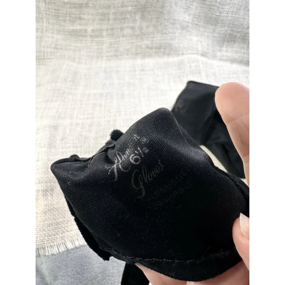 Hansen Black Nylasuede Gloves Lace Inset Size 6.5 Mid‎ Century Vintage